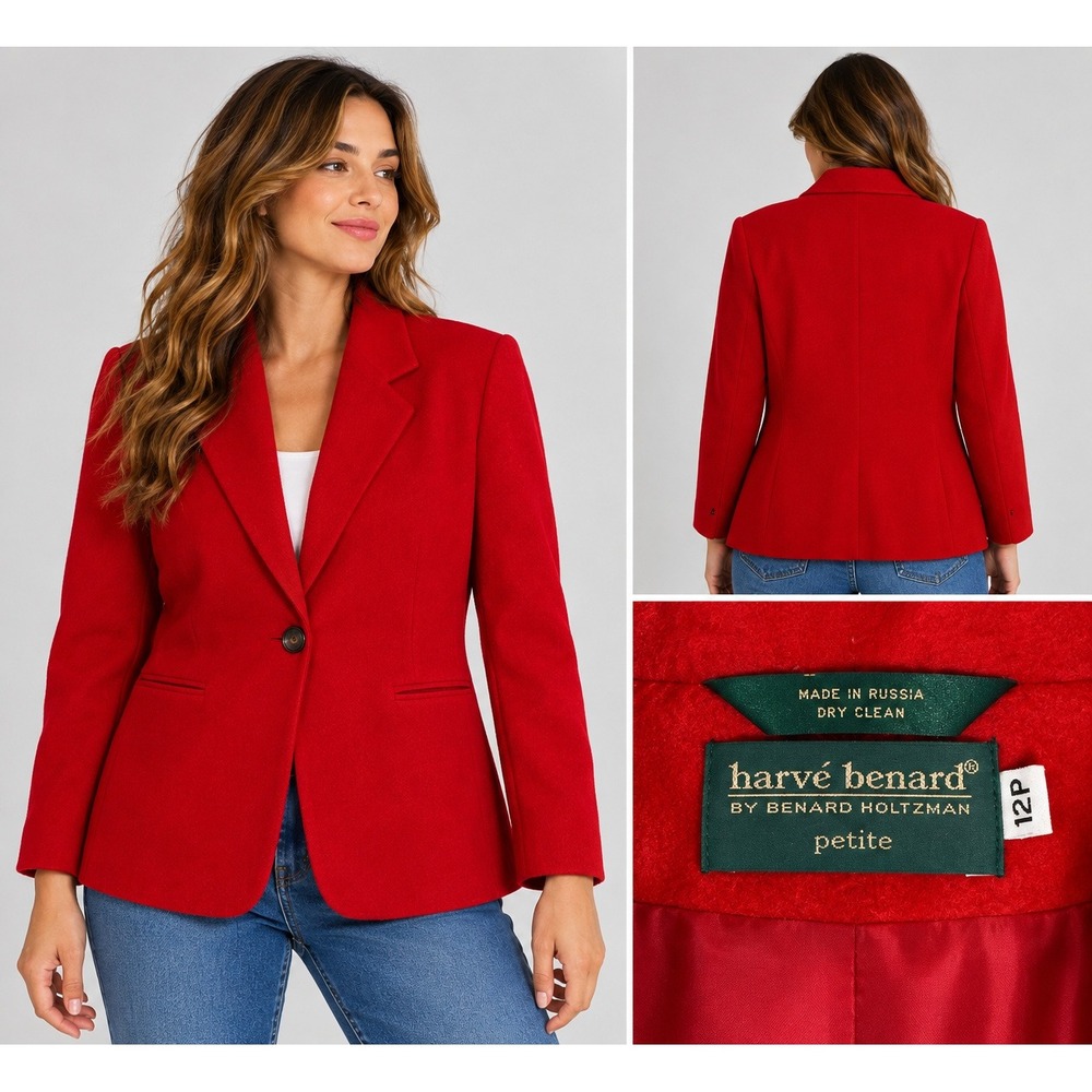 Harve Benard Blazer Women 12P Red Old Money Quiet Luxury Wool Cashmere Blend